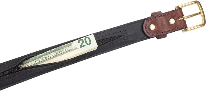 Hidden Money Pocket Travel Leather Belt (Size 34, Brown)