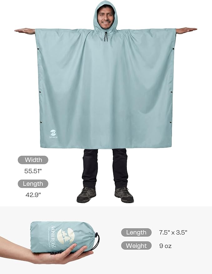 SaphiRose Hooded Rain Poncho Waterproof Raincoat Jacket for Men Women Adults