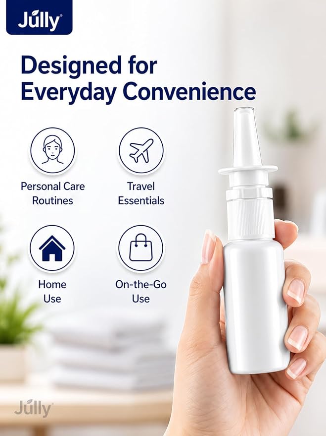 Jully 3-Pack 20ML Unique Mist Nasal Sprayer - Empty Refillable Pump Sprayer for Nose, Medical, Home Remedy, Saline. Improved Modern Design, Sturdy HDPE Plastic, Easy to Use Dosage Mechanism