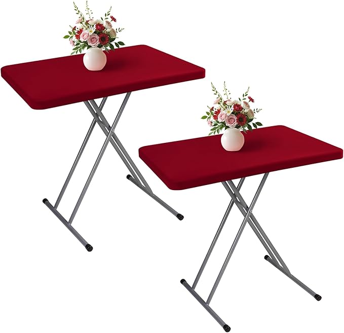 Wolkemer 2 Pack Burgundy Fitted Tablecloth 20x30 Inch Rectangle Elastic Edges Table Cloth, Spandex Stretch Table Cover with Machine Washable Fabric for Wedding Party Picnic Dining Indoor Outdoor