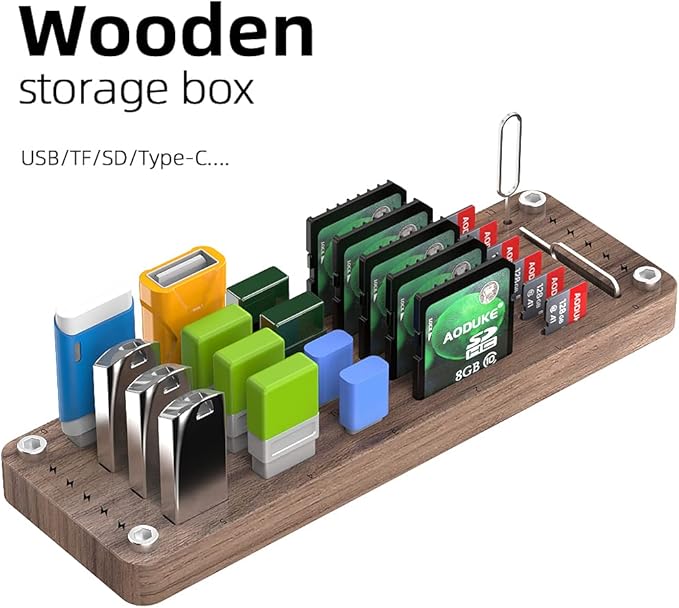 Wooden Memory Card Case TF Cards Box and USB Drive/SD Card Holder Desk,Micro SD Card Case,Memory Card Case, Memory Card Carrying Case -AJSNH01M
