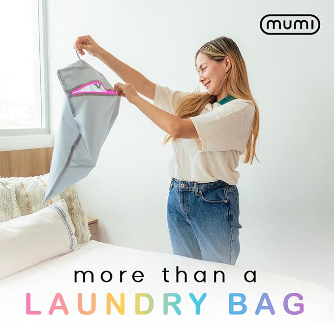MUMI Travel Laundry Bag – Moisture & Smell-Proof Clothes Bag with Folding Hanger & Outer Pouch | Large Laundry Storage Bag for Suitcase, Gym & Packing | Dirty Clothes Organizer (Blue)