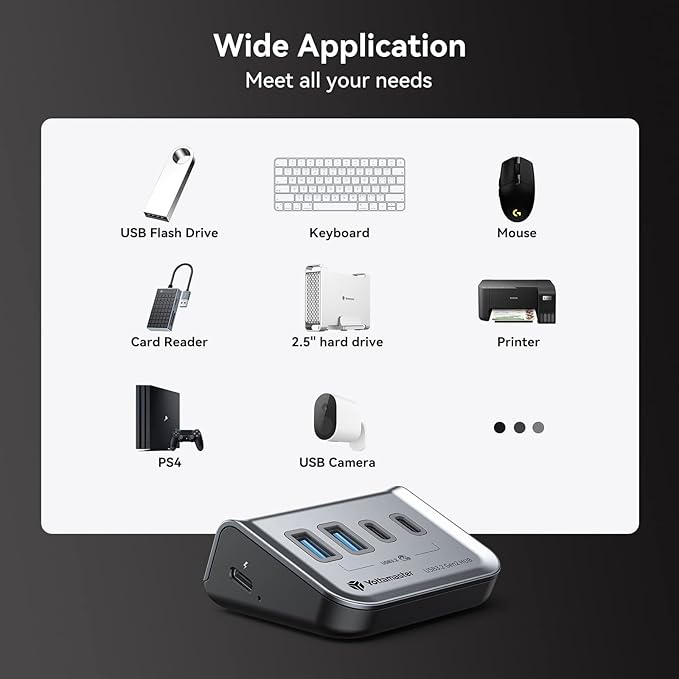 Yottamaster 4-in-1 USB C Hub, 10Gbps USB 3.2 Gen 2 Desktop Hub with 2 USB-A& 2 USB-C Data Ports, 2-in-1 USB-C/A Cable, Angled USB Splitter for PC, Laptop, Mac mini, MacBook, iMac(Not Support Charging)
