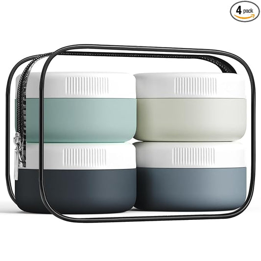 Kuangre Travel Containers for Toiletries, Silicone Cream Jars BPA-Free, Leak-proof 1.35oz Travel Size Containers, Portable Size Silicone Jars with Lid for Cosmetic Face Hand Body Cream (4 Pack)