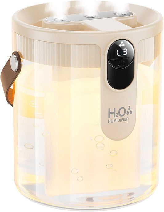 KIMMOO Rechargeable Portable Top Fill Humidifier, Smart Humidifiers for Bedroom, Night Light, 1.4L Cool Mist Humidifier for Office Home Plant Baby, 3-Speed Mist Control, Quiet, Auto Shut-Off (Beige)