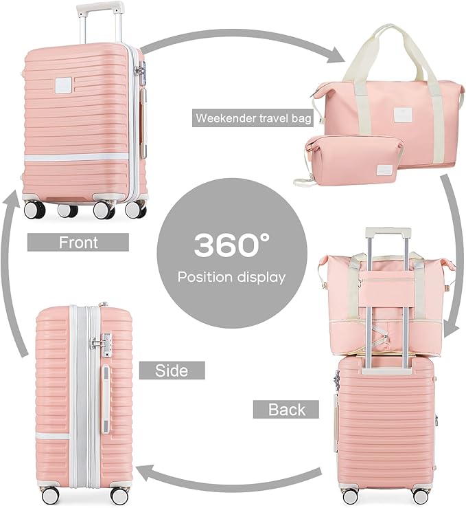 Joyway 24 Inch Checked Luggage, Expandable Suitcase with Spinner Wheel, 3 Piece Hard Shell Luggage Set with TSA Lock(Pink)