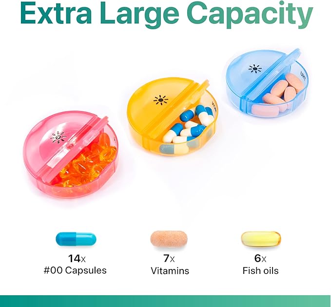 Sukuos Large Weekly Pill Organizer 2 Times a Day, Daily Pill Box 7 Day Easy to Open with Double Protection, AM PM Pill Case for Medicine/Vitamin/Fish Oil/Supplements (Blue)
