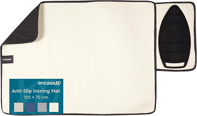 Encasa XO Ironing Mat/Pad Small 28"x20" with Padding, Anti-Slip, Silicone Iron Rest, Steam Press on Tabletop & Bed, Heat Resistant, Portable, Easy to Carry, Natural