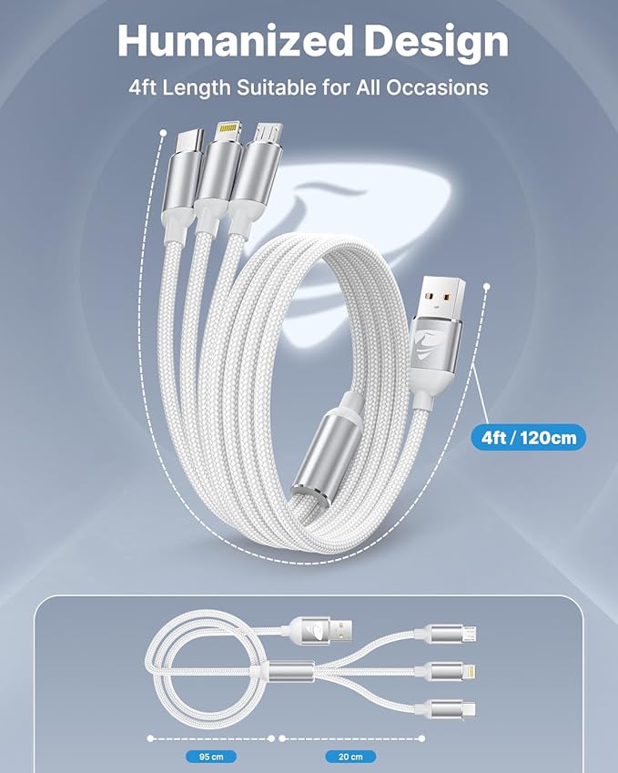 Multi Charging Cable, Multi USB Cable Nylon Braided 3 in 1 Multiple USB Cable Universal Charging Cord Adapter with IP/Type C/Micro USB Port for Cell Phones/Samsung Galaxy/Ps/LG/Huawei/Tablets/Kindle