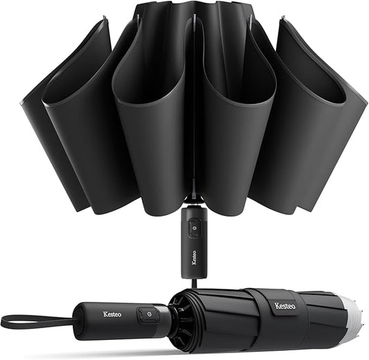 Windproof Travel Umbrella for Rain, Withstand 85MPH Winds, 52 Inch Automatic Reverse Fold Umbrellas Easy Auto Open Close, Portable Compact Umbrella Includes Cover Bag, Perfect for Travel, Car, Commute, Women Men, Backpack