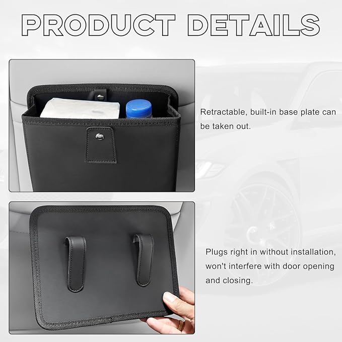 Yourkar Car Trash Can, Foldable Waterproof Leather Car Garbage Organizer Holder, Automotive Mini Dustbin Container with One Roll Trash Bag, Universal Interior Car Accessories (Black, M)