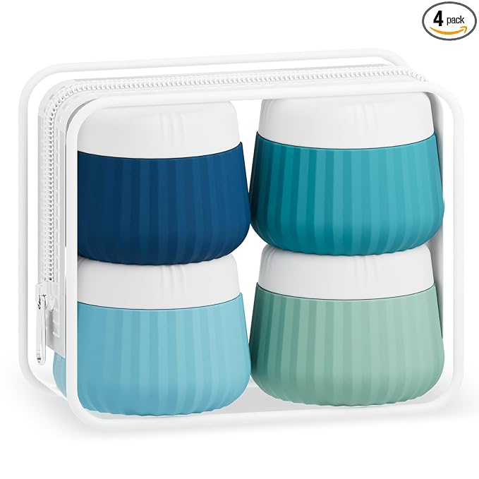 Mrsdry Travel Containers for Toiletries 4 Pack, TSA Approved Travel Size Toiletries, Travel Size Containers, With Clear Bag Leak Proof Silicone Jars, Travel Essentials Creams Jars Carrying Small Items