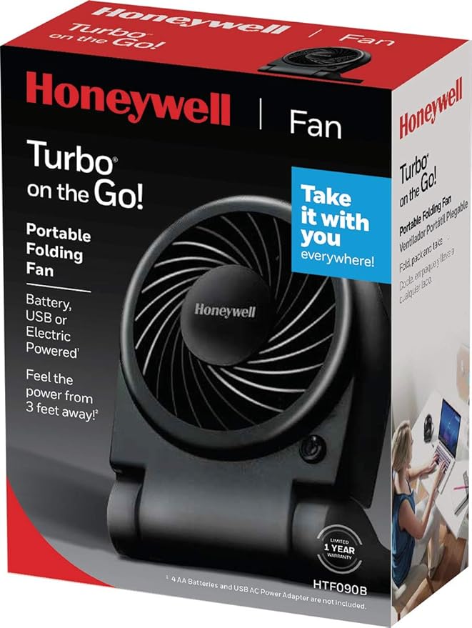 Honeywell HTF090B Turbo On-the-Go Personal Fan,Black – Small Portable Fan for Travel,(Pack of 4)