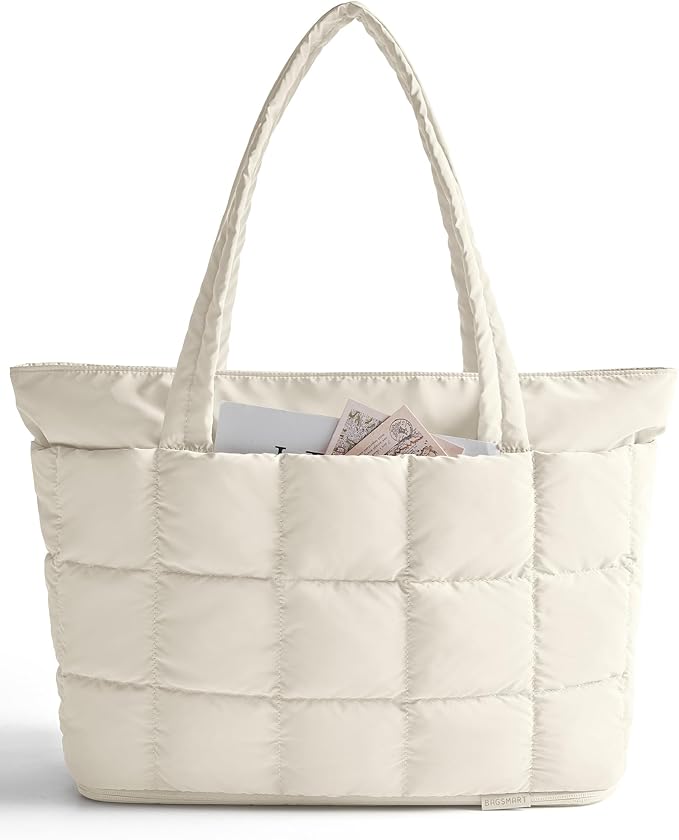 BAGSMART Expandable Tote Bag for Women, Puffer Work Tote Handbag, Quilted Carry On Bag for Travel Gym