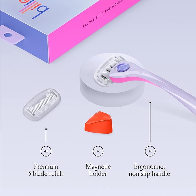 Billie Razors for Women Shave Kit – Women’s Razor + 4 x 5-Blade Razor Refills + Magnetic Holder – DreamPop,(Pack of 12)