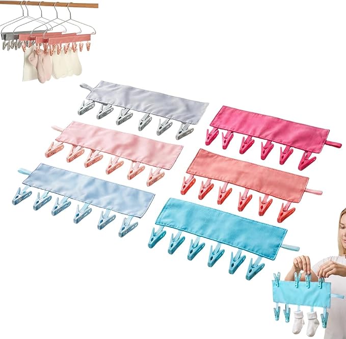 Portable Hanger Clips & Travel Clothesline, Foldable Towel Drying Rack with 6 Clips, Swimsuit Sock Drying Rack Hanger, Travel Hangers for Cruise Hotel Dorm (Set C 6pack)