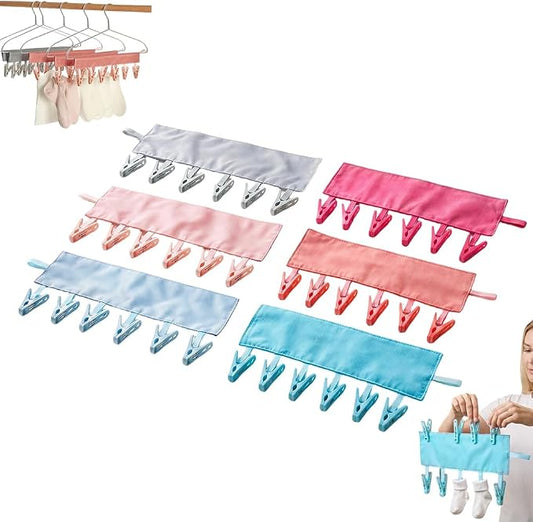 Portable Hanger Clips & Travel Clothesline, Foldable Towel Drying Rack with 6 Clips, Swimsuit Sock Drying Rack Hanger, Travel Hangers for Cruise Hotel Dorm (Set C 6pack)