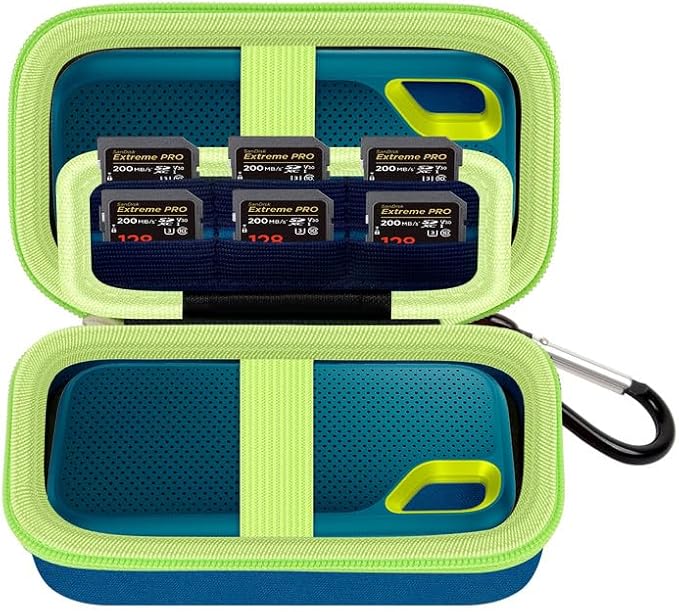 COMECASE Dual SSD Case for SanDisk Extreme Portable SSD & Extreme Pro, Hard Drive Storage Bag Fits 1TB 2TB 4TB 8TB External Solid State Drive, with 12 SD Card Slots, for Travel - Monterey(Box Only)