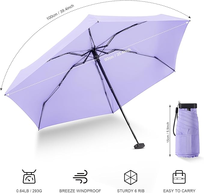 Mini Umbrella - Compact, Waterproof Travel Umbrella for Light Rain, Suitable for Women's Purse and Pocket