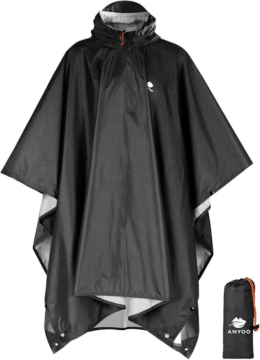 ANYOO Hooded Rain Poncho for Adults Waterproof Lightweight Rain Coat for Men Women Reusable Rain Jacket for Emergency Outdoor