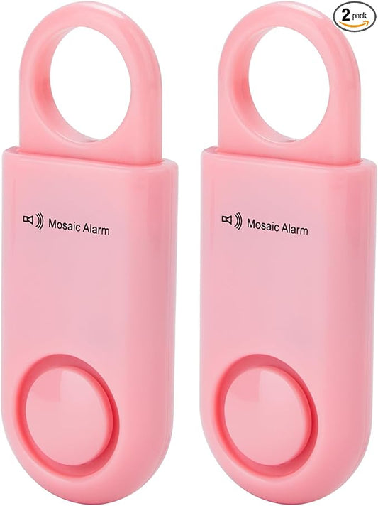 2 Pack Personal Safety Alarm Replaceable Battery | Ultra-Lightweight (0.8 oz) Keychain Siren for Women, Student, Children, Night Runner. SOS Emergency 130db Loud Hiking Alert Bulky-Free. Pink