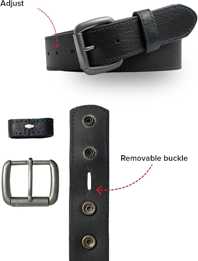 First Mfg Co - Mens Premium Leather Belt With Removable Buckle And Hidden Zipper Money Belt Daily Wear For Pants Perfect Fit