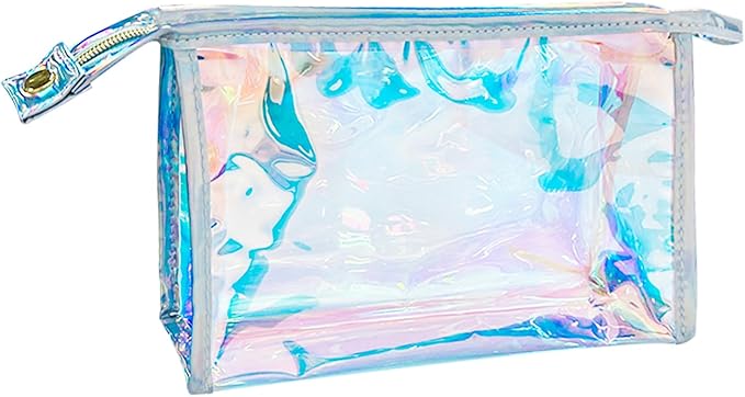 Green Transparent Laser Cosmetic Bag Iridescent Holographic Waterproof PVC Makeup Organizer Bag for Women (white)
