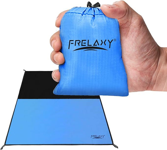 Frelaxy Pocket Picnic Blanket, Waterproof Sandproof Beach Mat, Compact Camping Tarp for Festivals, Hiking, Travel, Outdoor Recreation (Blue, 35'' x 57'')