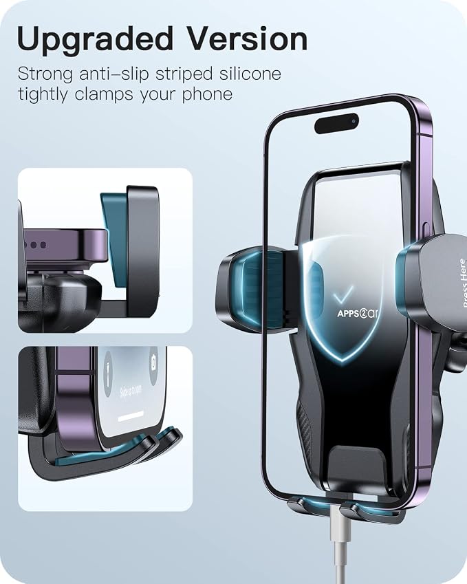 APPS2Car 13" Gooseneck Phone Mount for Car Windshield Dashboard Vent, Cell Phone Holder for Car Truck with Strong Suction Cup, Anti-Shake Stabilizer, One-Hand Operation, Fits Most Smartphones