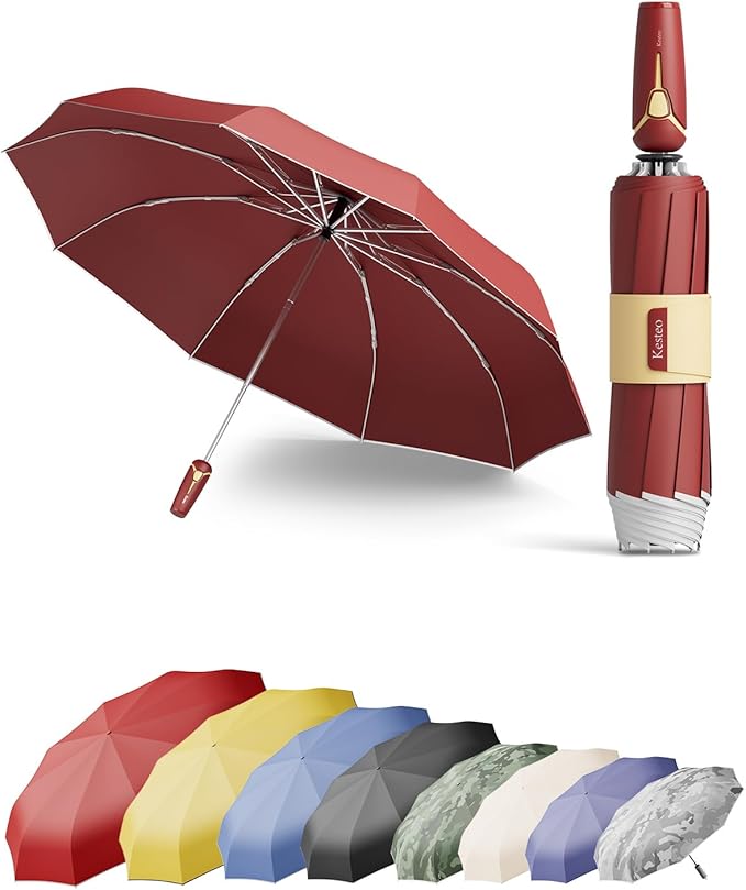 Windproof Travel Umbrella for Rain, Withstand 85MPH Winds, 52 Inch Automatic Reverse Fold Umbrellas Easy Auto Open Close, Portable Compact Umbrella Includes Cover Bag, Perfect for Travel, Car, Commute, Women Men, Backpack