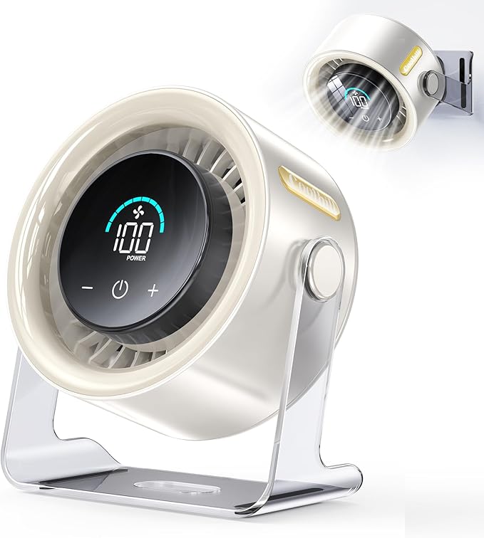 Cordless Wall Mounted Fan, Small Rechargeable Wall Fan for Bedroom and Kitchen, 100 Speeds Quiet Fan with Digital Display, 120° Tilt 2-in-1 Portable Desk Fan for Bunk Bed(White)