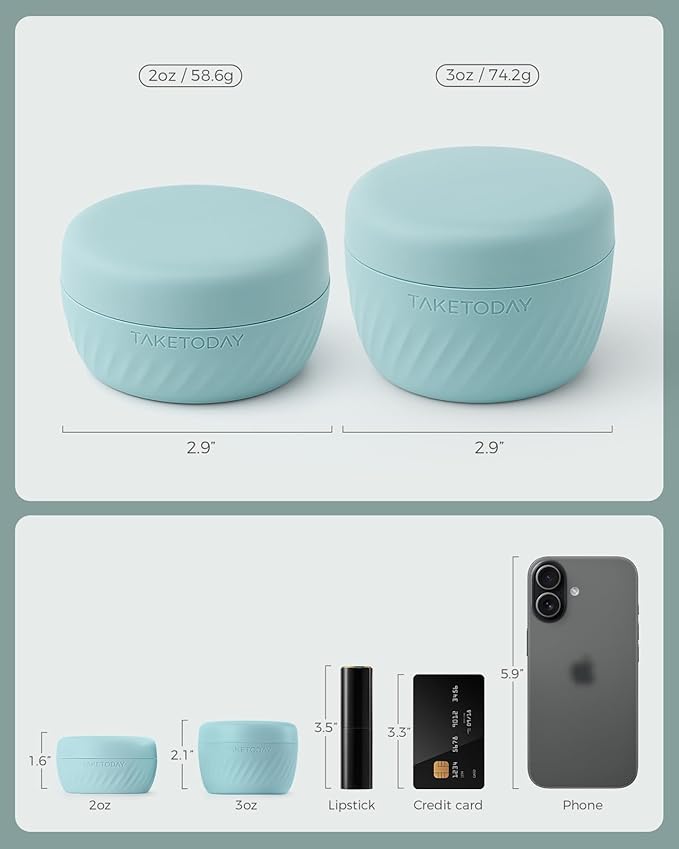 TakeToday Travel Containers for Toiletries, Leak-Proof, TSA Approved, Refillable Silicone Cylindrical Cream Jars with Lid for Cosmetic Toiletry, 2oz, 4 Pack, Grey