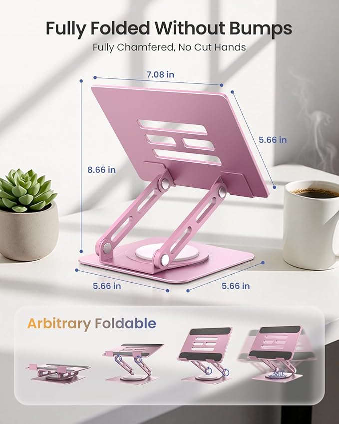 LOXP Metal Tablet Stand, 360 Rotating iPad Stand with Heavy-Duty Base, Tablet Holder Compatible with 4.7-16.9" Device, iPad Pro Air Mini, Kindle, Surface Tablet, Portable Monitors - Purplish Pink