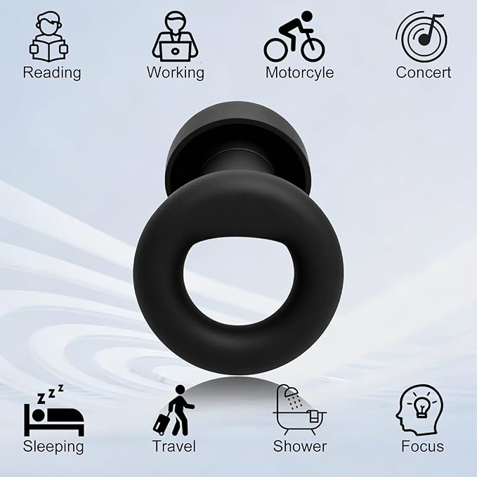 Ear Plugs for Noise Reduction–Super Soft, Reusable Hearing Protection in Flexible Silicone for Sleep, Noise Sensitivity & Flights-8 Ear Tips in XS/S/M/L–27dB Noise Cancelling–Black