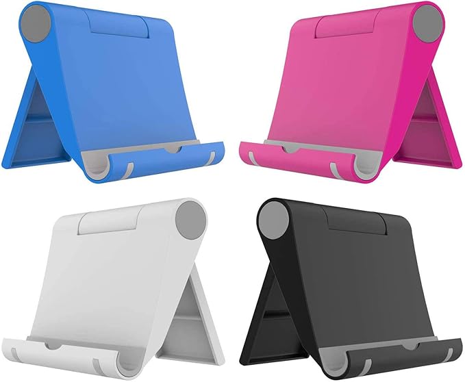 VOVIGGOL 4 Pack Cell Phone Stand for Desk, Foldable Cell Phone Holder Mobile Stand Phone Dock, Adjustable Tablet Stand Holder Compatible with iPhone 16 15 14 13 12 11 Pro iPad Samsung(4 Color)