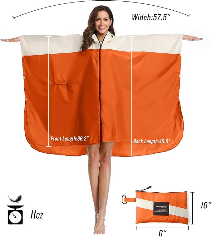 SaphiRose Unisex Rain Poncho Waterproof Raincoat Hooded for Adults Women with Pockets