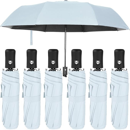 Jexine 6 Pcs Windproof Travel Umbrella for Rain Compact Small Automatic Lightweight Portable Umbrella for Men Women Backpack