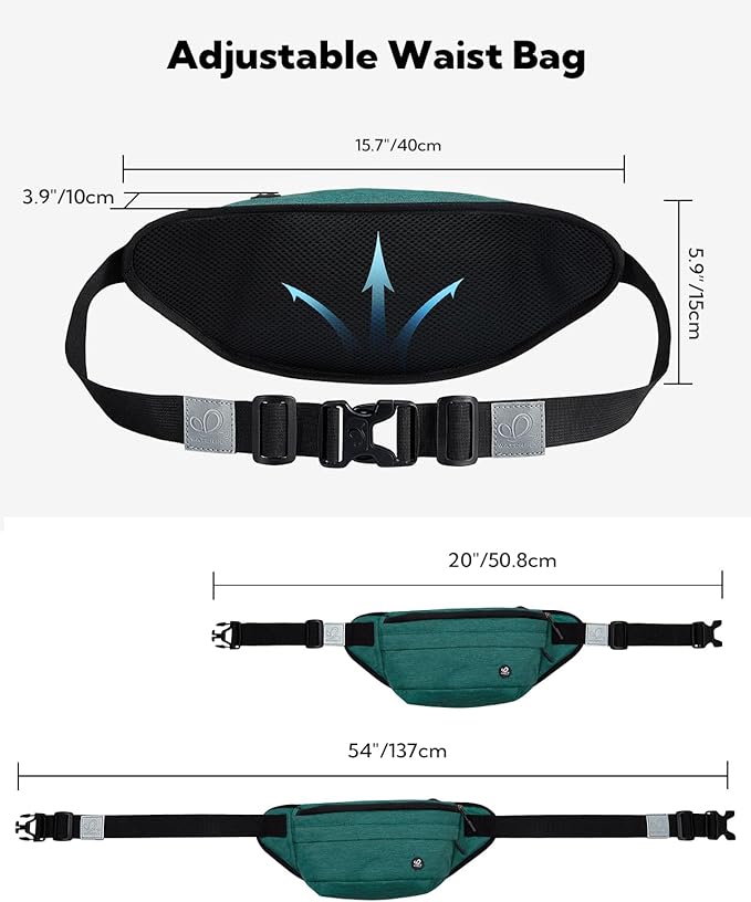 WATERFLY Running Belt Fanny Pack: Runner Marathon Jogging Waist Pack Sport Workout Exercise Fitness Phone Holder Belt for Men Women Jogger Slim Waistband Black