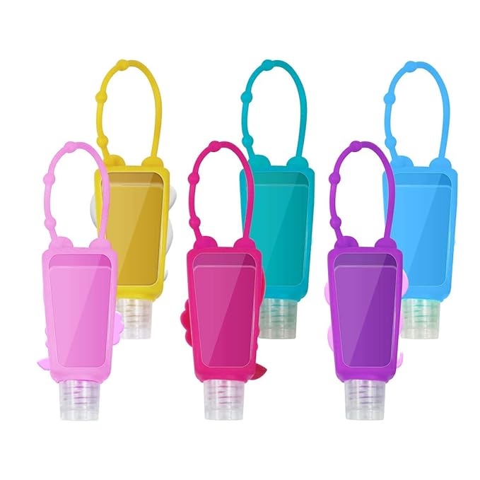 6Pcs Travel Size Kids Empty Hand Sanitizer Bottles with Keychain Holder Detachable Silicone Protective Case 30ml Plastic Travel Bottles Leak Proof Refillable Containers - Fruit & Cake