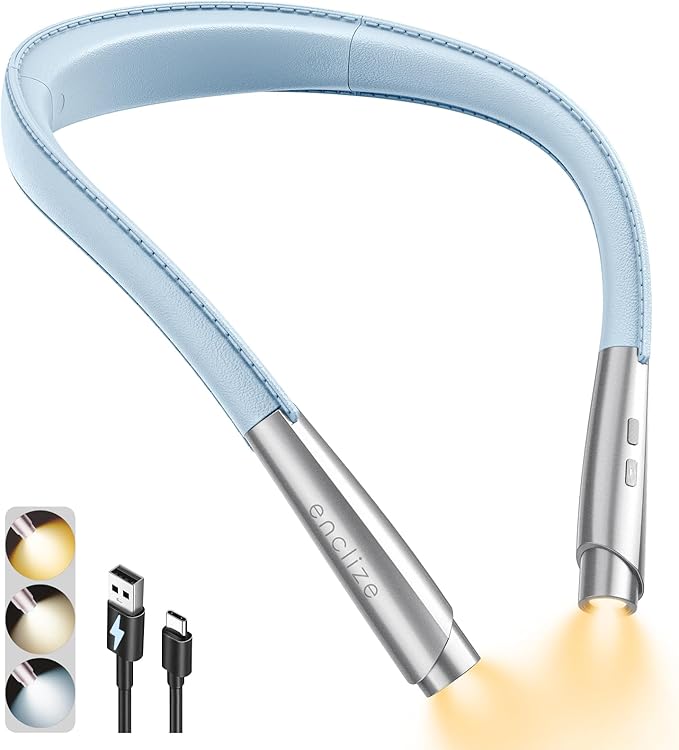 LED Neck Reading Light, Book Light for Reading in Bed, 3 Colors, 9 Brightness Levels, Lightweight Comfortable Design, Long Lasting, Perfect for Knitting,Crafting,Camping, Blue