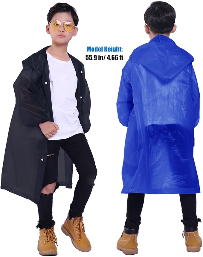 Kids Rain Jacket, 2 Pack Rain Ponchos for Kids - Reusable Raincoats for Boys and Girls Waterproof Outdoor Rain Gear