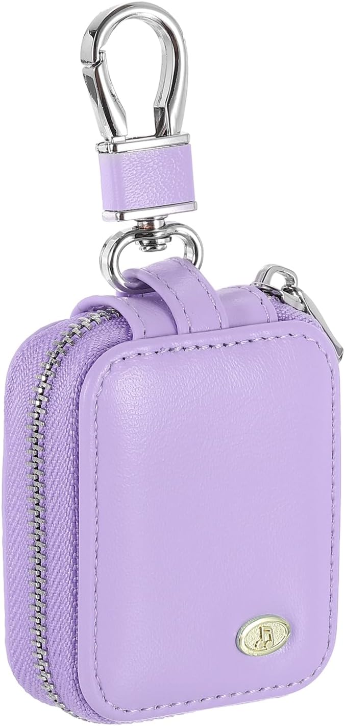 HARFINGTON Earbuds Cases, Earphone Case Holder, PU Leather Ear Buds Case Zipper Organizer Small with Mesh Pocket for USB Cable, Wireless Wired Earphones, Purple