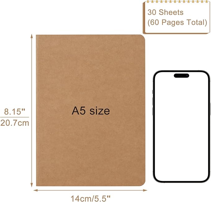 ZCZN 24 Pack A5 Kraft Notebooks Bulk, 8.15x5.5 Inches Lined Paper Journaling Notebooks, Notebooks for Work, Composition Notebooks for School, Journal Notebooks for Office, 60 Pages