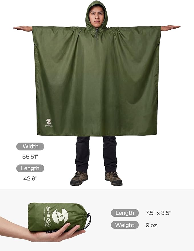 SaphiRose Hooded Rain Poncho Waterproof Raincoat Jacket for Men Women Adults