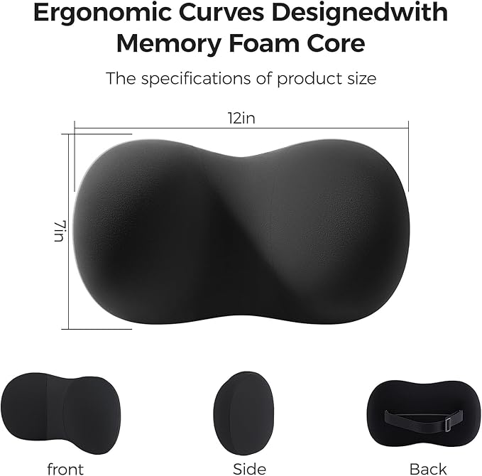 BABUR Car Headrest Pillow, 100% Memory Foam Softness Neck Support Pillow, Universal Fit Head Rest Travel Pillow for Pain Relief While Driving, Breathable Washable Cotton Fabric (Black)