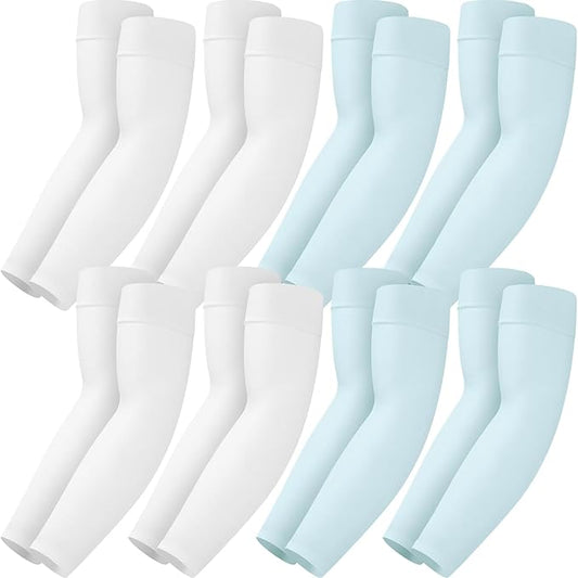 Mochabao 8 Pairs Soft Arm Sleeves, UV Sun Protection Cooling Compression Arm Covers for Outdoor Work, Sports, Men & Women