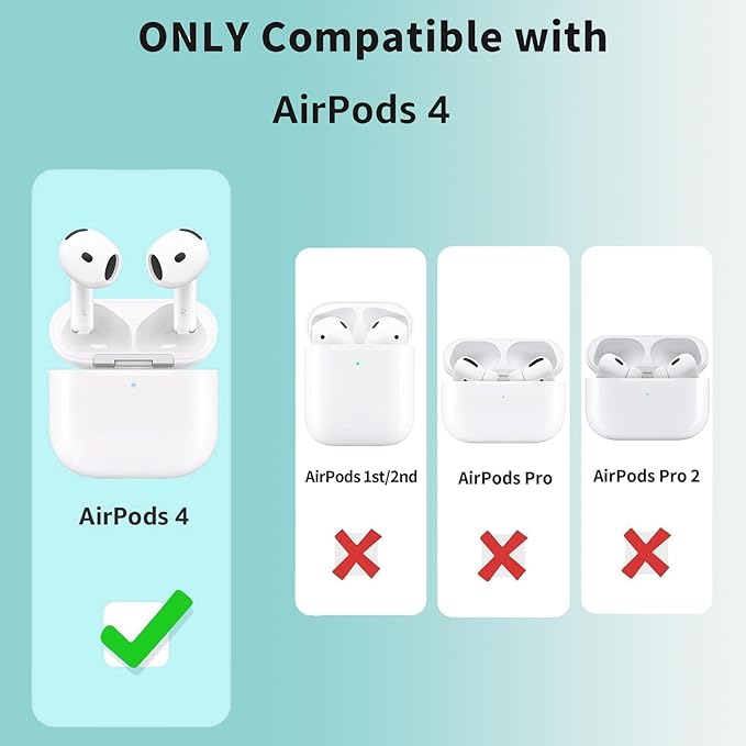 for Airpods 4th Case Cover, Come with Cleaner Kit,Soft Skin Silicone Case Cover with Keychain, Front LED Visibl, Full Protective Case，Compatible with AirPods 4th(Nightglow Blue)