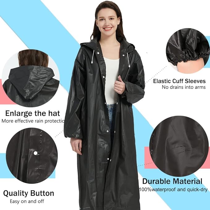 YDYJKI 2 Pack Waterproof Rain Ponchos for Adults-Reusable Emergency Raincoats with Hoodand Drawstring -Lightweight Ponchos