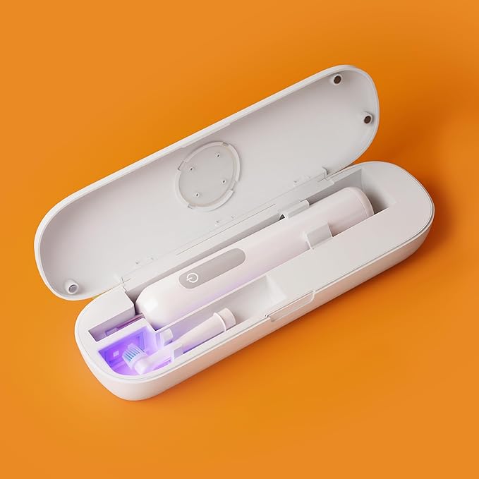 iHave Toothbrush Sanitizer for Electric Toothbrushes, Portable UV Toothbrush Travel Case with Auto-Cycle Disinfection & 100-Day Standby for Travel, Vacation & Camping, USB Rechargeable, 2000mAh, White