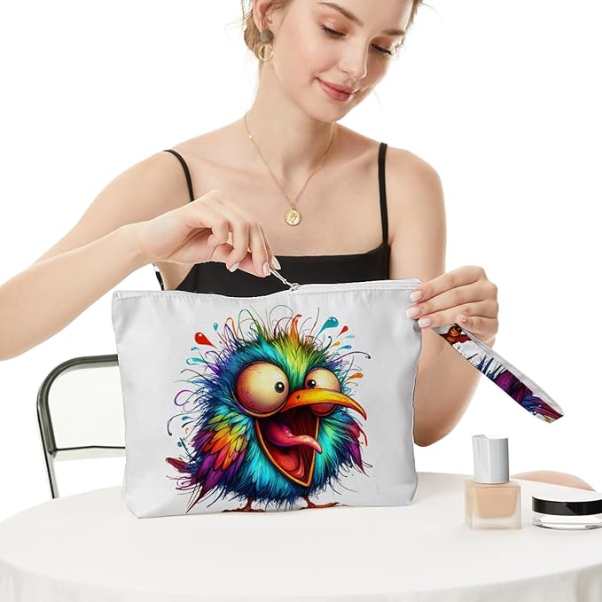 Fokongna Cute Print Wet Bag, Small Portable Waterproof Multi-Functional Organizer for Women, Multicolor Psychedelic Fluffy Bird, Ideal for Daily, Beach & Travel
